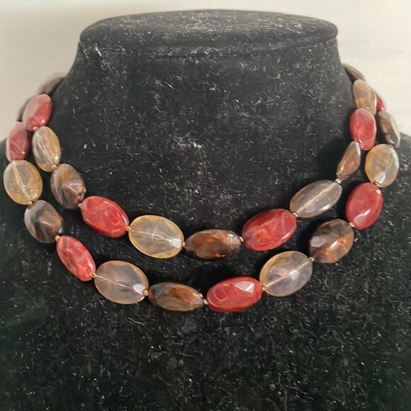 32” multi amber tone translucent oval beaded necklace that can be worn many ways - Picture 6 of 13